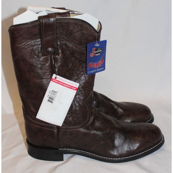 JUSTIN MEN'S DEERLITE ROPER LEATHER BOOTS BROWN SZ 14 D NWT - Picture 1 of 7